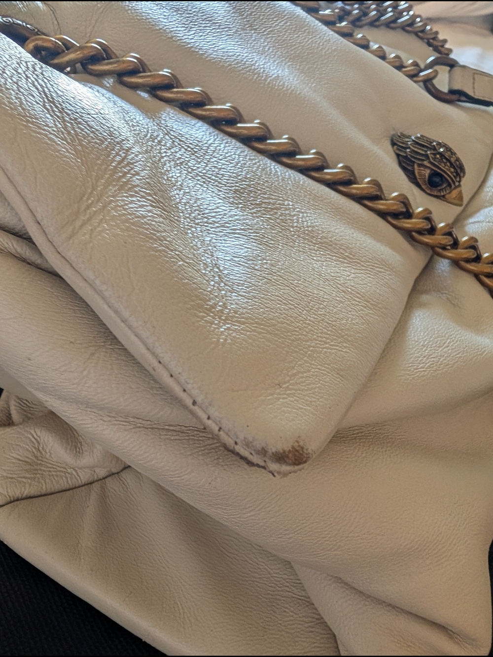 Kurt Geiger Cream Leather Shoulder Bag with Gold Chain - Picture 2 of 9